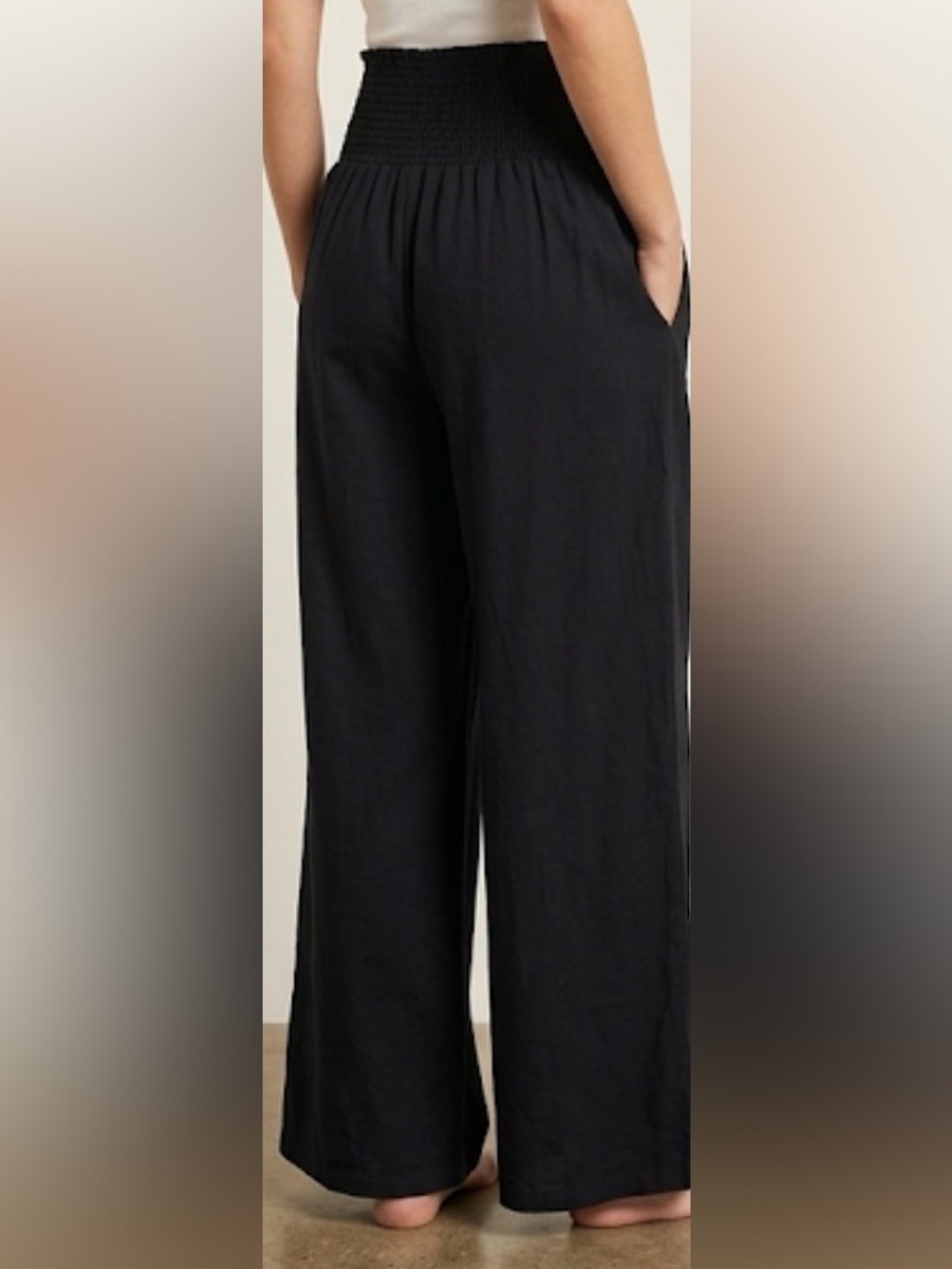 TFT collection Black Smocked Waist Wide-Leg black boho Pantsa size medium NWT
